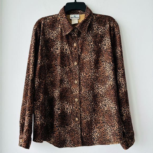 Vintage Erin London Button Up Top Animal Print Long Sleeve Blouse Womens Large - Picture 1 of 8